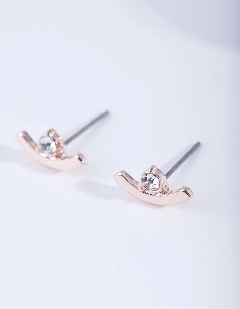 Rose Gold Curved Diamante Stud Earrings