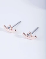 Rose Gold Curved Diamante Stud Earrings