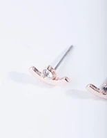 Rose Gold Curved Diamante Stud Earrings