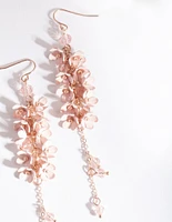 Rose Gold Pink Flower Cluster Drop Earrings