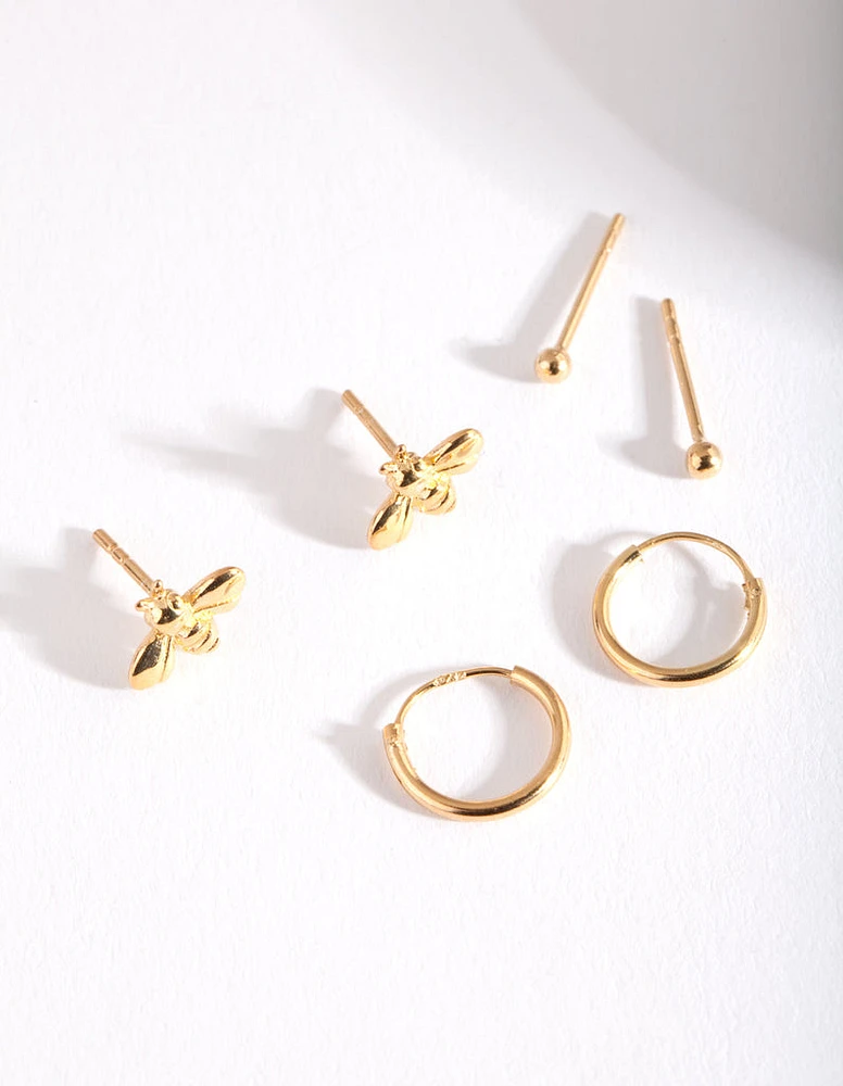 Gold Plated Sterling Silver Bee & Hoop Earring Pack