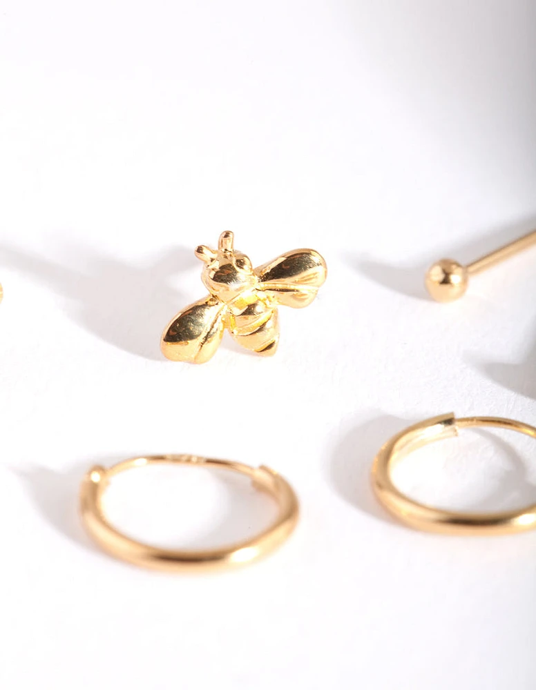 Gold Plated Sterling Silver Bee & Hoop Earring Pack