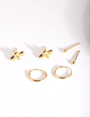 Gold Plated Sterling Silver Bee & Hoop Earring Pack