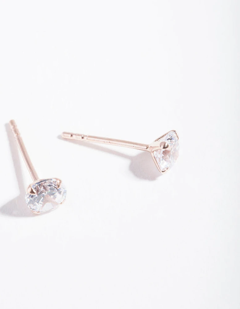 Rose Gold Plated Sterling Silver Cubic Zirconia 1/2 Carat Stud Earrings