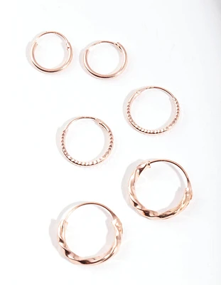 Rose Gold Plated Sterling Silver Textured Earring Pack