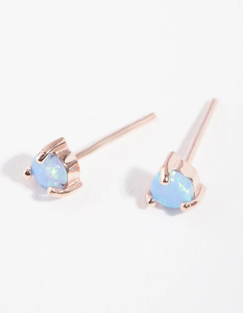 Rose Gold Plated Sterling Silver 3 Claw Opal Stud Earrings