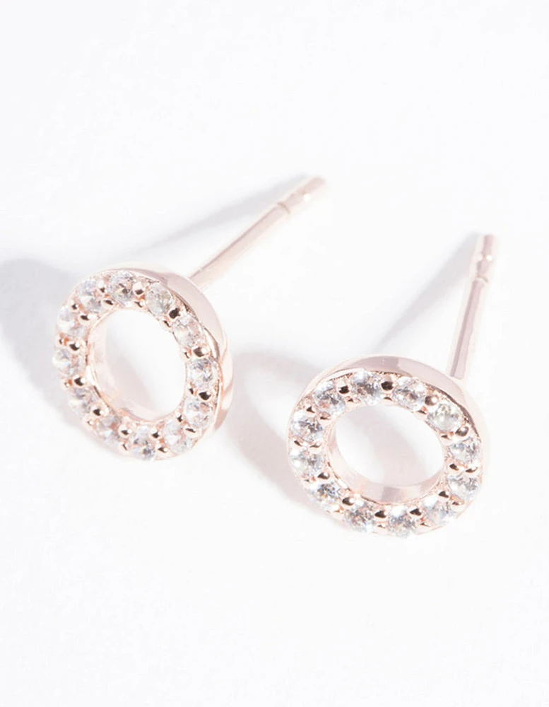 Rose Gold Plated Sterling Silver Pave Open Circle Stud Earrings