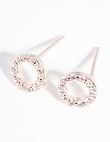 Rose Gold Plated Sterling Silver Pave Open Circle Stud Earrings