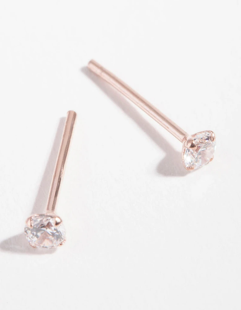 Rose Gold Plated Sterling Silver Cubic Zirconia Baby Carat Stud Earrings