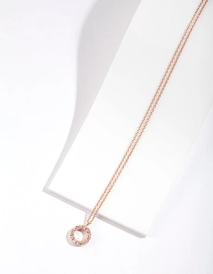 Rose Gold Plated Sterling Silver Cubic Zirconia Circle Necklace