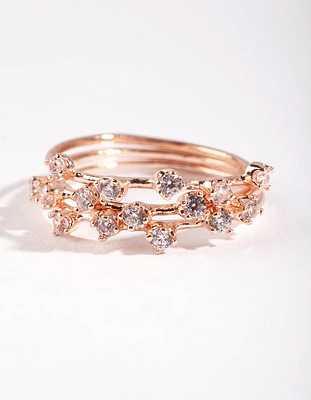 Rose Gold Cubic Zirconia Pattern Ring Stack