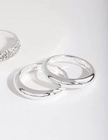 Silver Curve Band Diamante Ring Pack