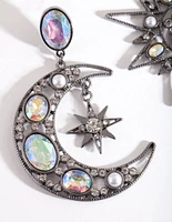 Gunmetal Star & Moon Earrings