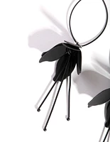 Black Coated Metal Flower Drop Earrings