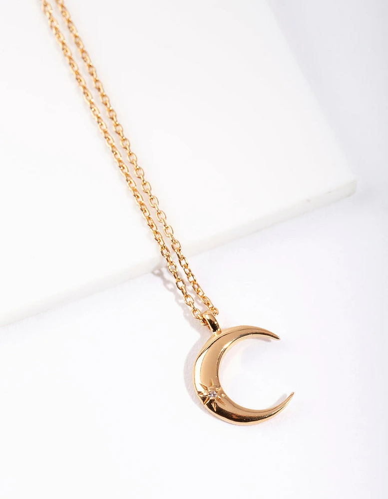 Gold Plated Sterling Silver Crescent Moon Necklace