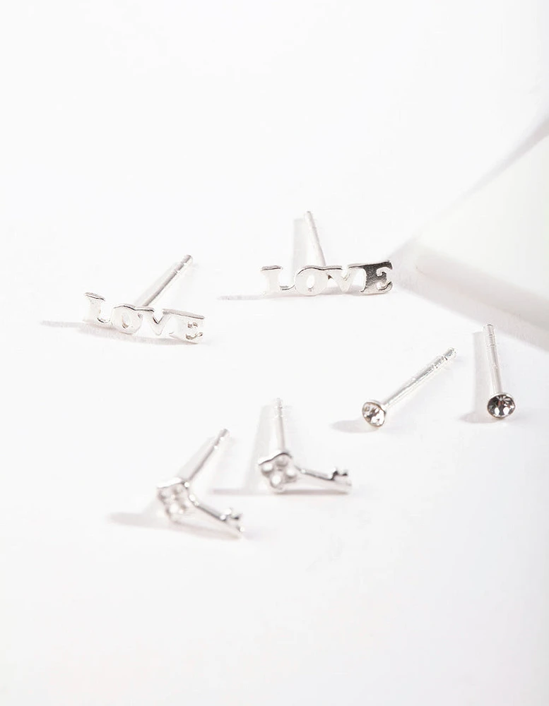 Sterling Silver Love Stud Earring Pack