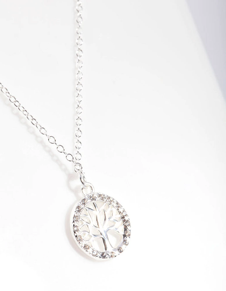 Sterling Silver Cubic Zirconia Tree Of Life Necklace