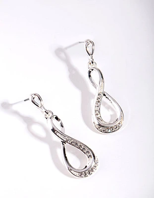 Silver Diamond Simulant Infinity Earrings