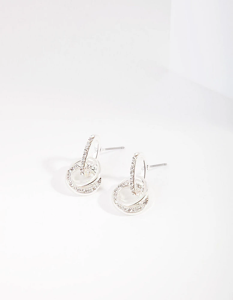 Silver Diamond Simulant Crystal Link Earrings