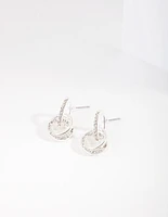 Silver Diamond Simulant Crystal Link Earrings