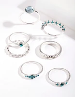 Silver Blue Feather Ring 8-Pack