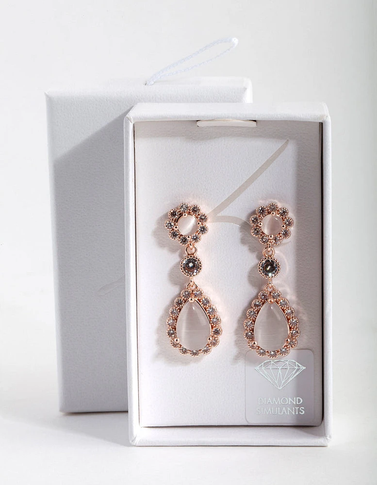 Rose Gold Diamond Simulant Floral Earrings