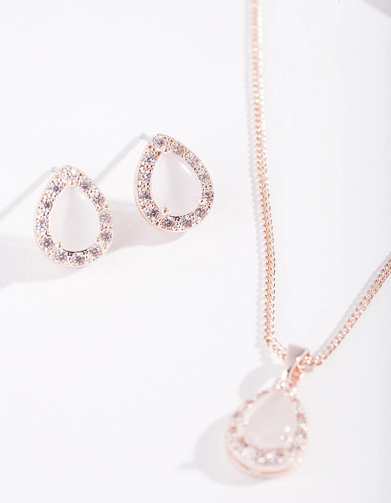 Rose Gold Diamond Simulant Floral Jewellery Set