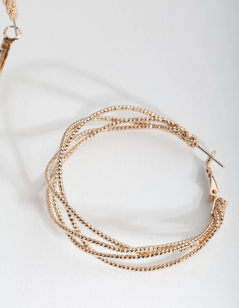 Gold Crossover Multi Hoop Earrings