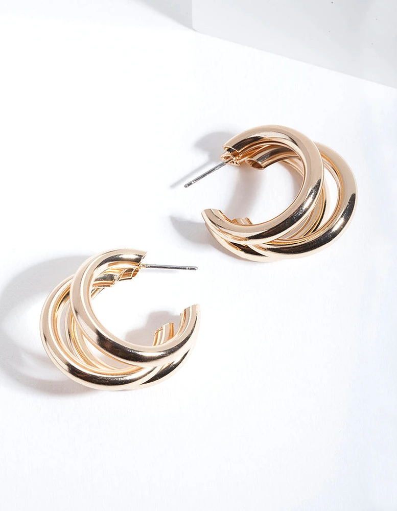 Gold Triple Polished Earrings