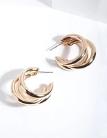 Gold Triple Polished Earrings