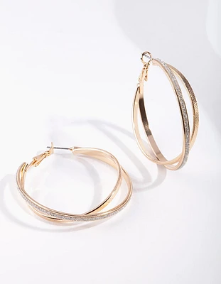 Gold Textured Double Hoop Earrings