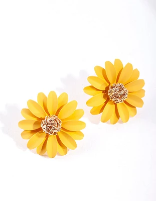 Gold Sunflower Stud Earrings