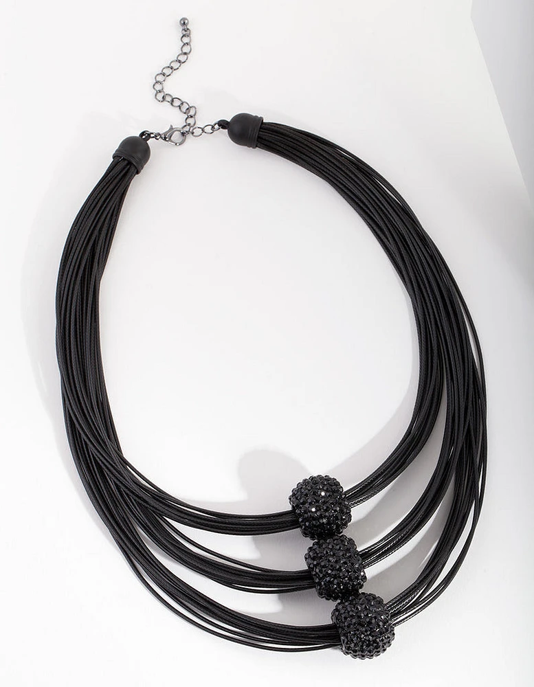 Black Triple Row Bead Necklace