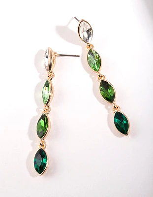 Green Diamante Drop Earrings