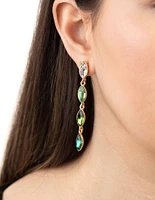 Green Diamante Drop Earrings