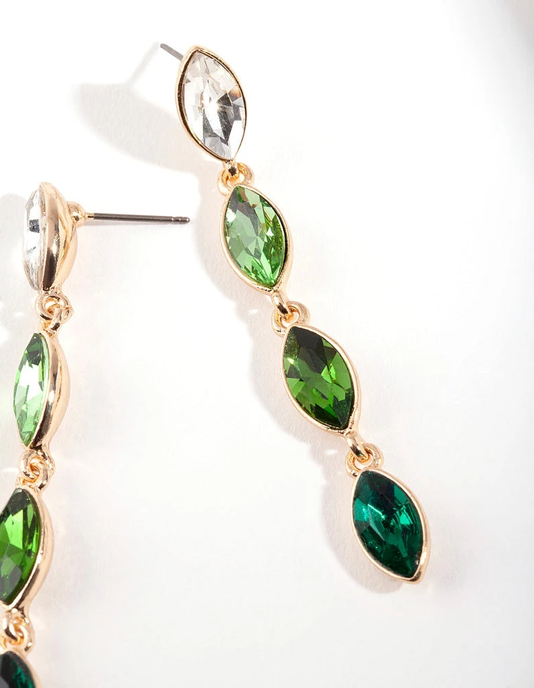 Green Diamante Drop Earrings