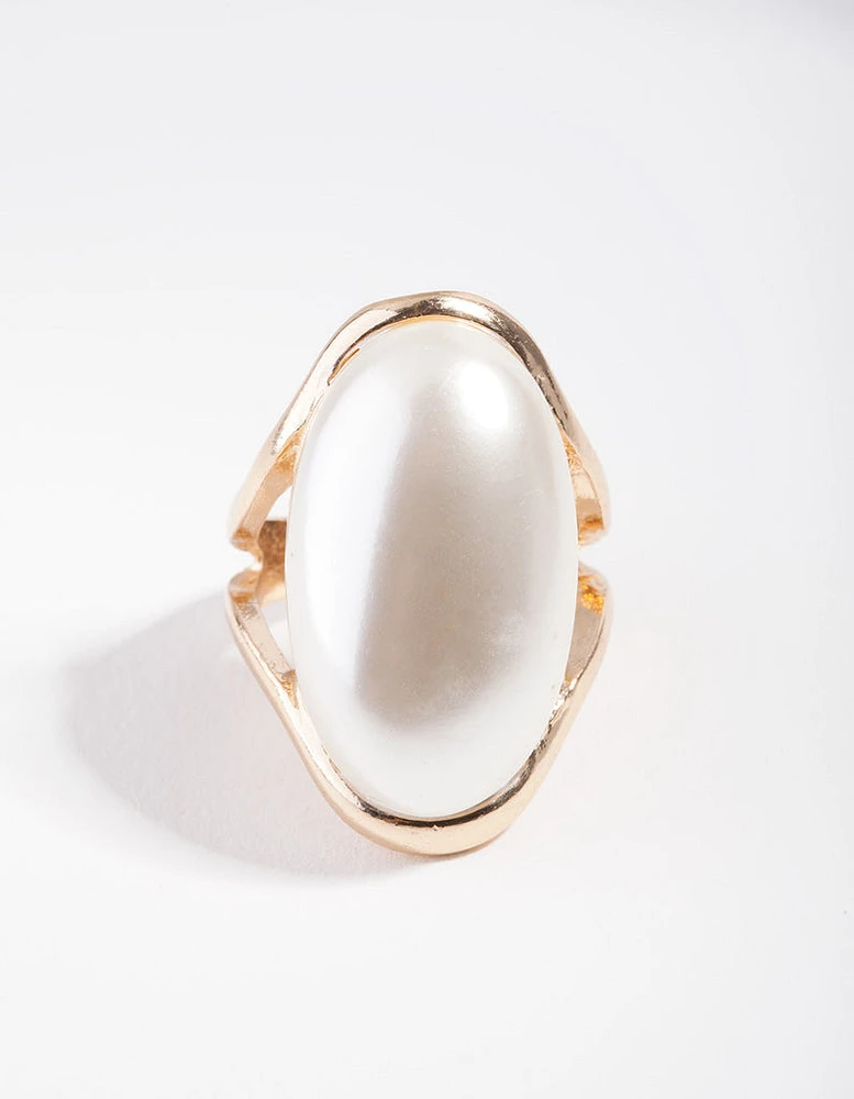 Gold Statement Pearl Stone Ring