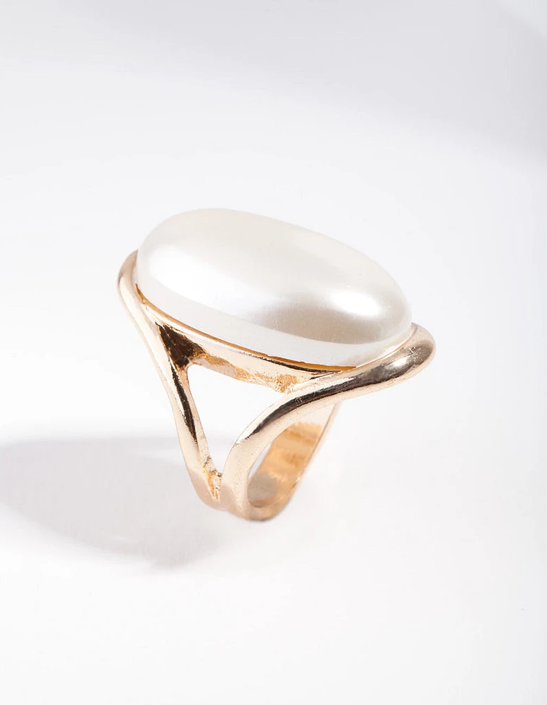 Gold Statement Pearl Stone Ring