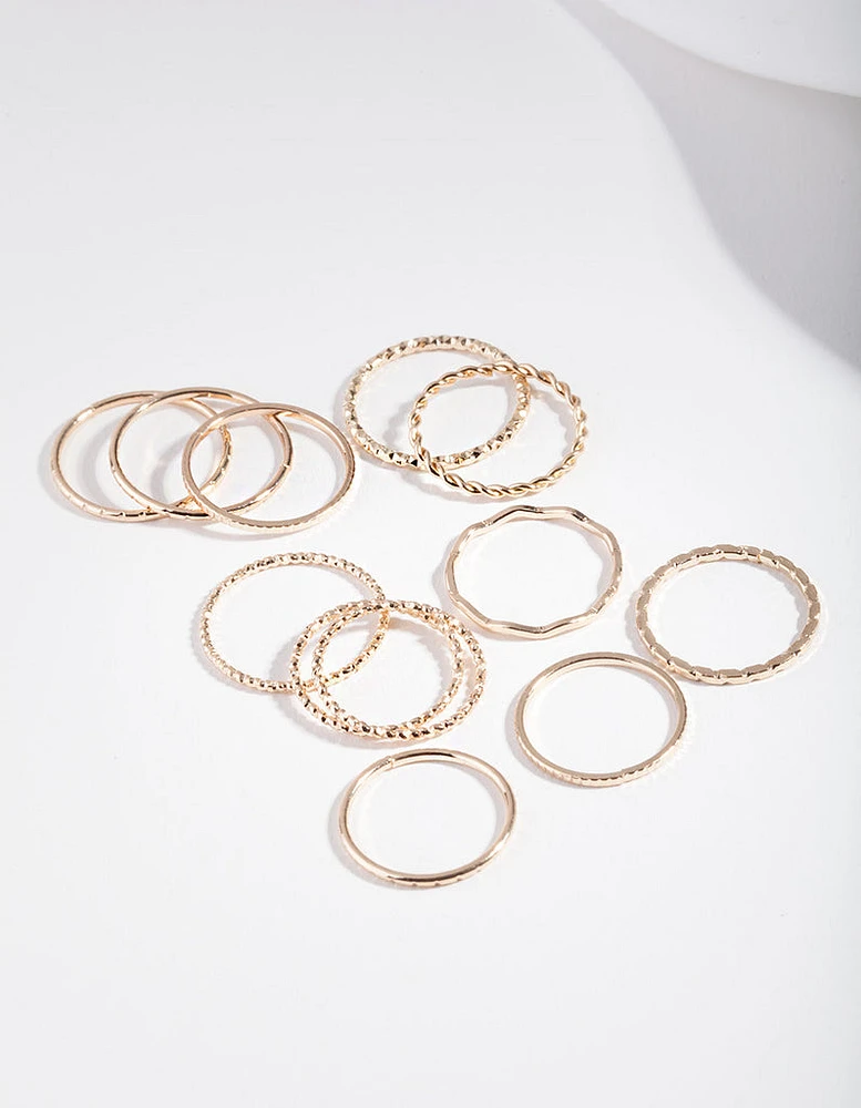 Gold Textured Mixed Ring Pack