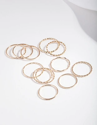 Gold Textured Mixed Ring Pack