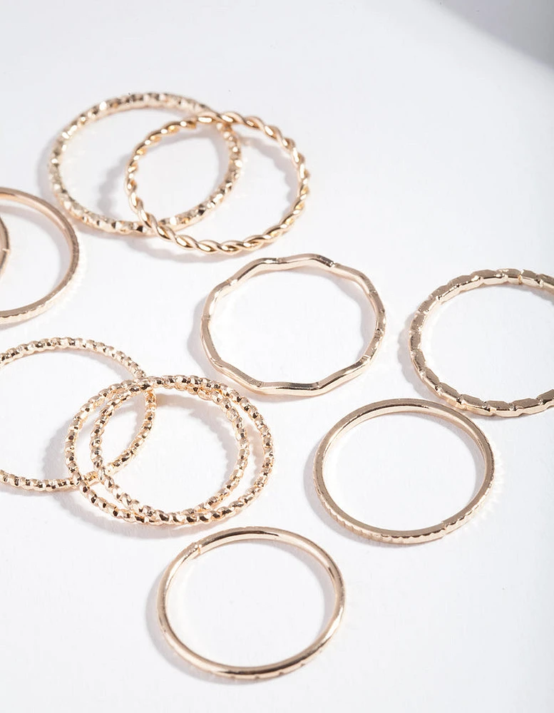 Gold Textured Mixed Ring Pack