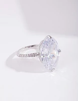 Rhodium Cubic Zirconia Oval Stone Ring