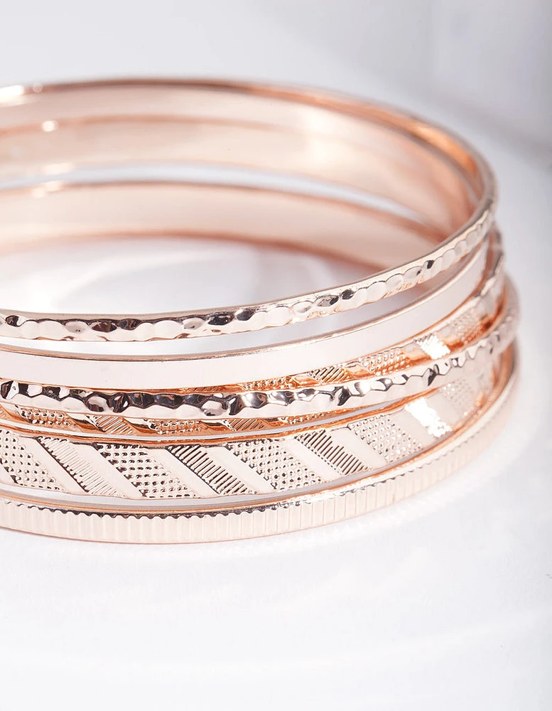 Rose Gold Textured Strip Bangle 6-Pack