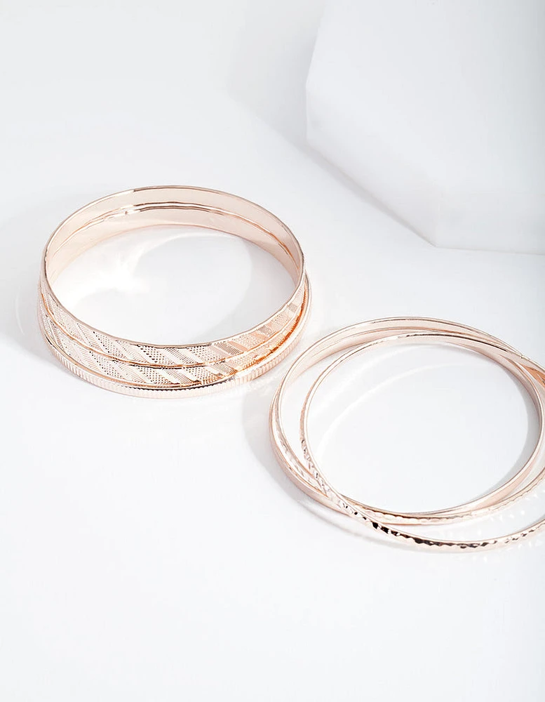 Rose Gold Textured Strip Bangle 6-Pack