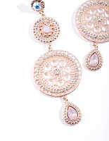 Rose Gold Circle Disc Drop Earrings