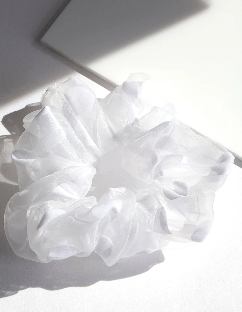 White Polka Dot Organza Scrunchie