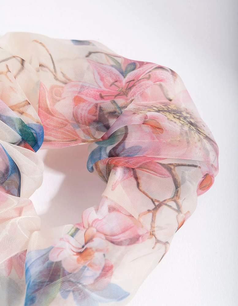 Multi Coloured Floral Organza Scrunchie