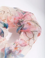 Multi Coloured Floral Organza Scrunchie