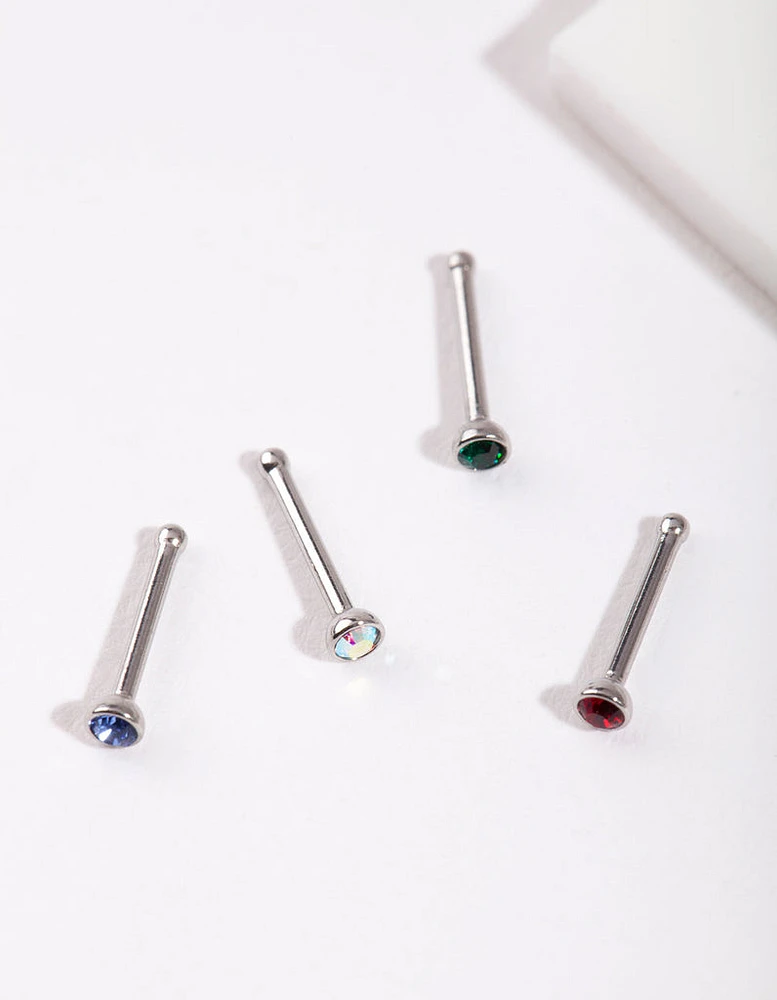 Rhodium Jewel Nose Stud 4-Pack