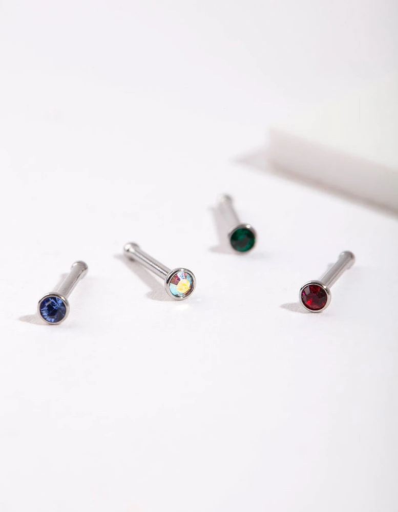 Rhodium Jewel Nose Stud 4-Pack